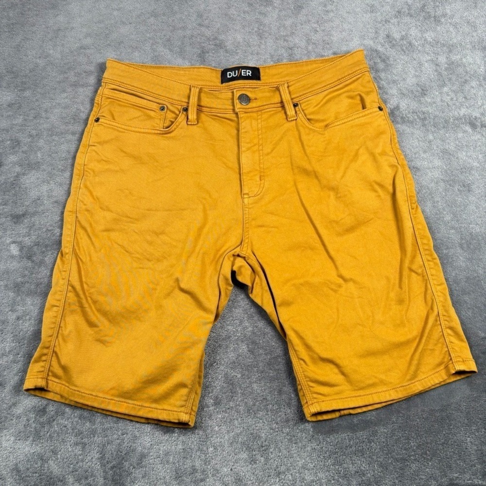 DU/ER N2X Relaxed Fit Shorts Mens 34 Yello Performance Stretch Casual 10" Inseam